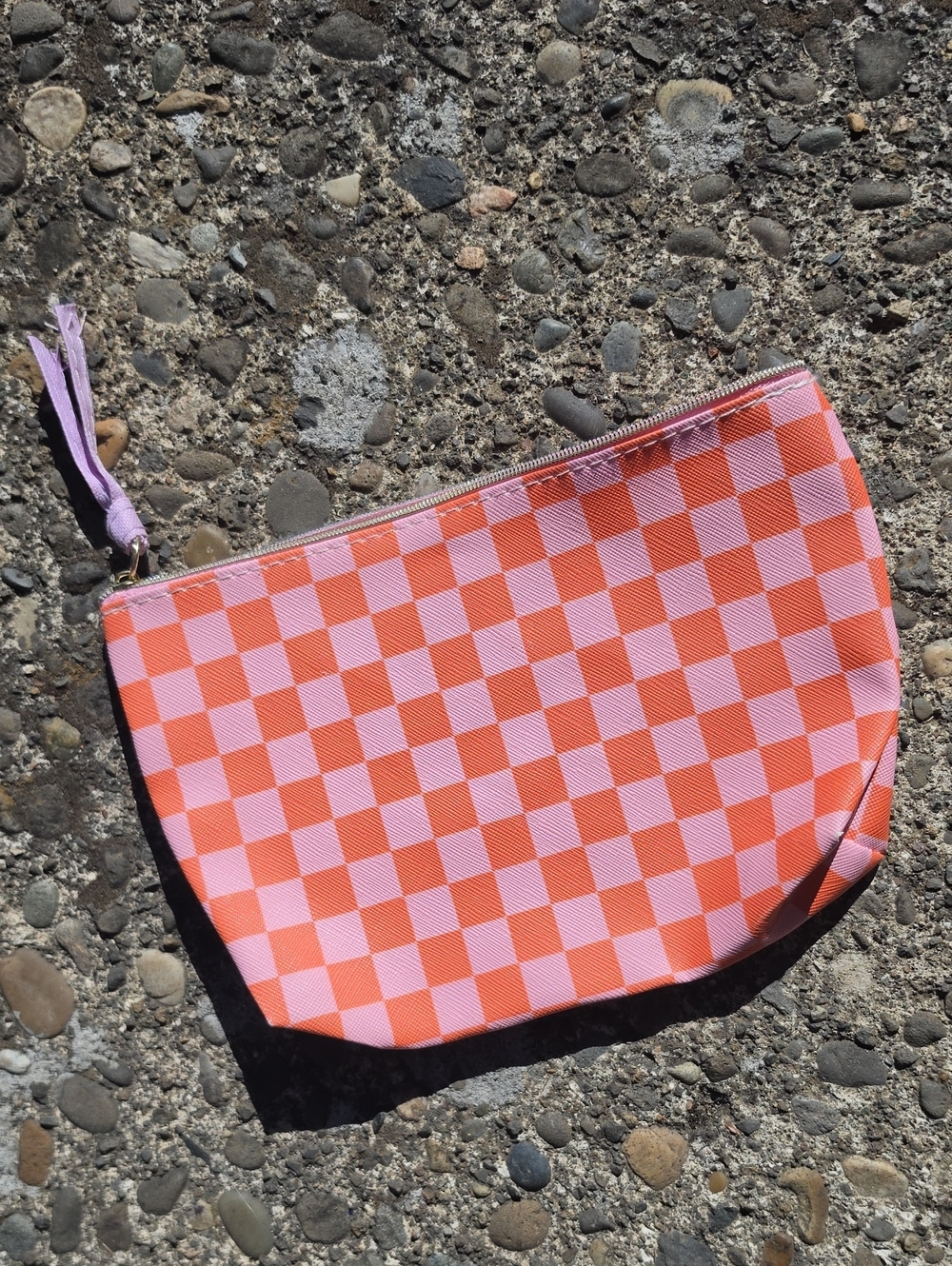 Kohl's Pink and Orange Gingham Cosmetic Pouch